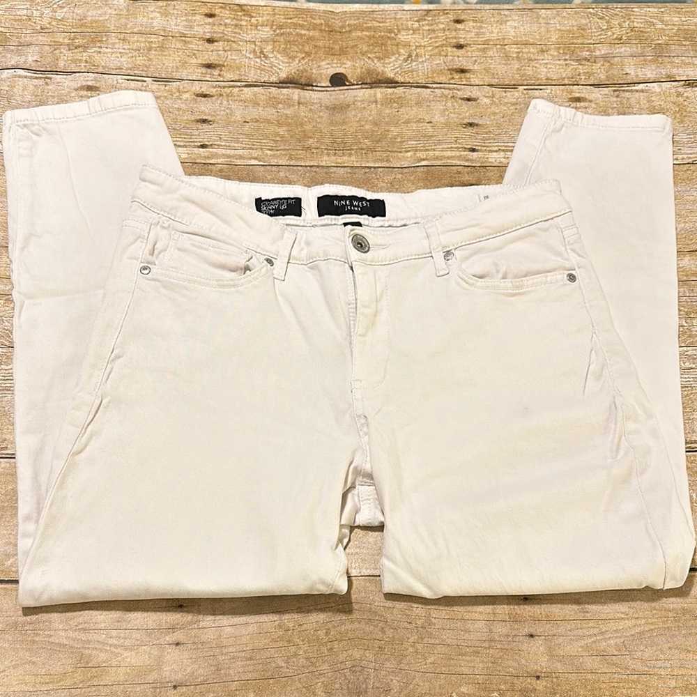 Nine West Cream Cigarette Fit Skinny Leg Ankle Length Jeans Size 14